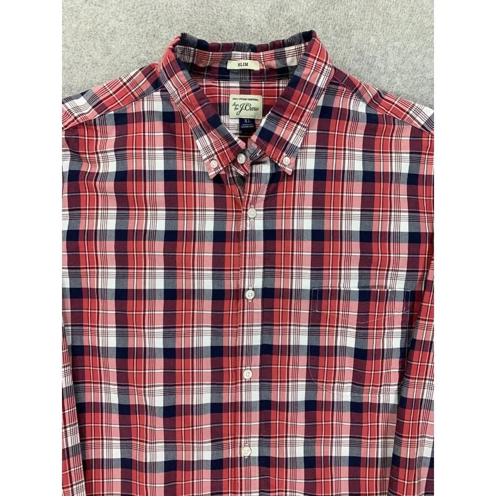 J Crew Slim‎ Fit Plaid Long Sleeve Button Down Shirt (Men's XL) Red